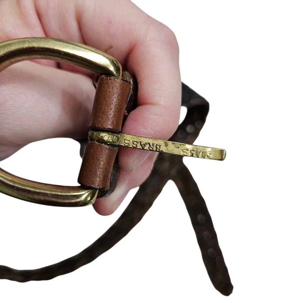 Donna Katz Basic Braided Leather Belt Brass Buckle Woven Brown Belt Large Office